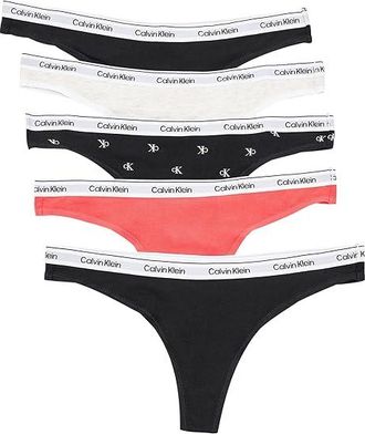 Calvin Klein Underwear Icon Logo Thong 5-Pack Womens Underwear Black/Black/Snow Heather/Punch Pink/Diamond Lo : LG (Womens 12-14)