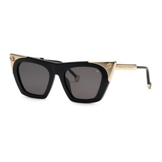 Philipp Plein Philipp Plein Sunglasses Cat Eye Full Rim, Shiny Black/gold Frame And Smoke Lens Spp134S0700