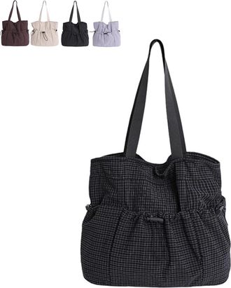 Generic Korean Style Plaid Casual Shoulder Bag - Adjustable Crossbody Bag with Lightweight Quilted Cotton, Daily Purse for Women (Black)