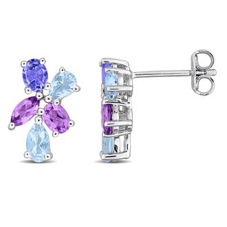 Mimi & Max Multi-Gem Cluster Drop Earrings Sterling Silver