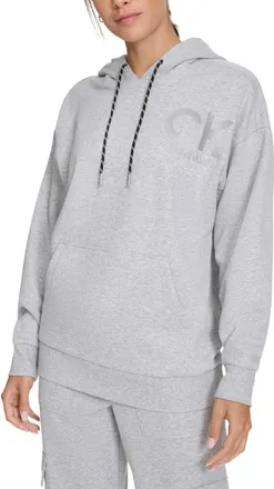 Calvin Klein Hoodie Womens Pearl Gray Eco Fleece Logo Pockets Pullover FTS598