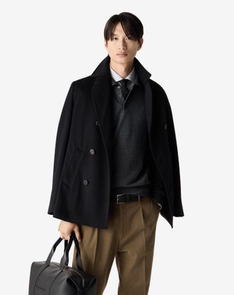 Corneliani Anthracite grey button-up merino wool polo shirt