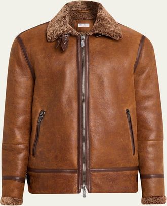 Brunello Cucinelli Mens B3 Pilot Shearling Aviator Jacket