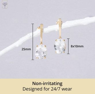 MAX + STONE 14k Yellow or White Gold 10x8mm Oval Cut Gemstone Drop Dangle Earrings