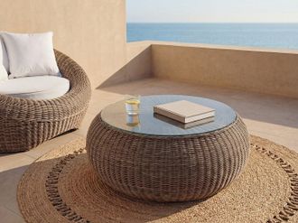 Vente-Unique Tavolino giardino in resina intrecciata marrone - WHITEHEAVEN