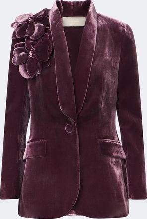 Elie Saab Floral-appliqu&eacute; silk-blend velvet blazer