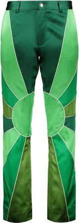 Nahmias Zijden broek met zijsplitten - Heren - Straight fit broeken - Groen - XL - Polyester - Broeken
