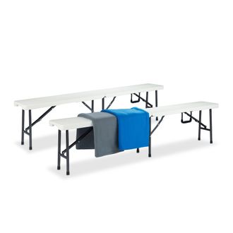 Relaxdays Relaxdays - Set De 2 Bancos Plegables, Jard&iacute;n, Exterior, Vestuario, Port&aacute;til, Maleta, Pl&aacute;stico, 42 X 180 X 25 Cm, Blanco