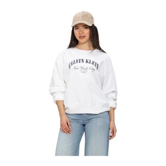 Calvin Klein Hoodies & sweatvesten, Dames, Wit, XL, Katoen, Logo Graphic Crewneck Sweatshirt