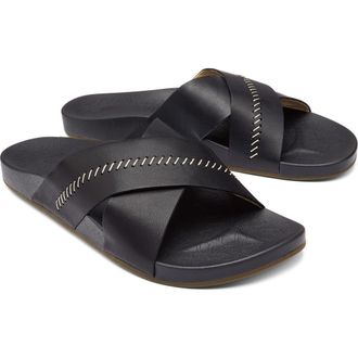 Olukai Kipea Olu Slide Sandal in Black /Black at Nordstrom, Size 6