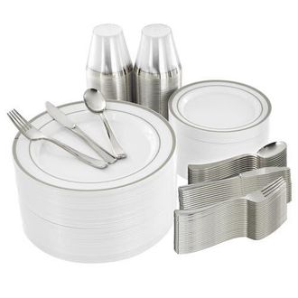 Elama 600 Piece Disposable Plastic Dinnerware Party Set in Silver at Nordstrom, Size Small