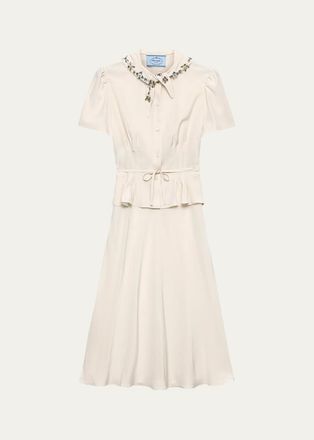 Prada Embellished Silk Tie-Waist Midi Dress
