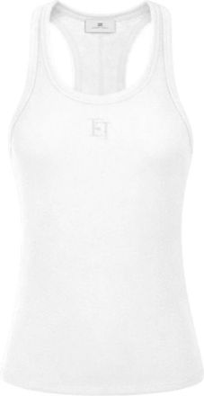 Elisabetta Franchi Sleeveless Tops, female, White, Size: XS Tank Top in Lightweight Jersey with Embroidered Logo