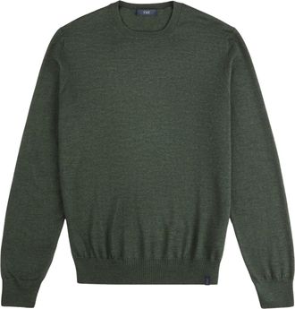 Fay Crew Neck Knit Sweater with Ribbed Details