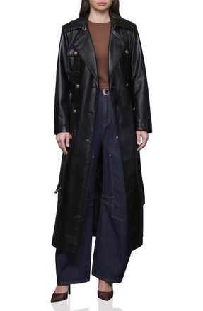 Avec Les Filles Belted Faux Leather Utility Trench Coat in Black at Nordstrom, Size X-Large