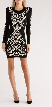 L'agence Amadi Long Sleeve Jacquard Dress in Black/Bone at Nordstrom Rack, Size X-Small