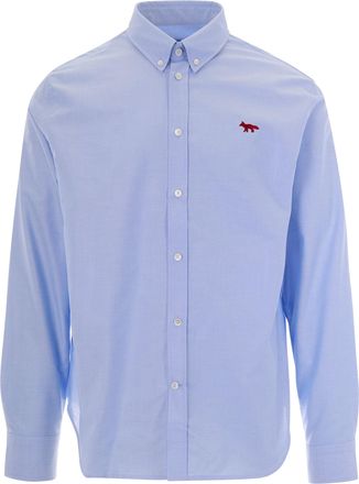 Maison Kitsun&eacute; Oxford Cotton Casual Shirt with Embroidered Fox Profile