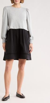 Melrose and Market Fleece Woven Mixed Media Long Sleeve Dress in Grey Heather Combo at Nordstrom Rack, Size Xx-Small