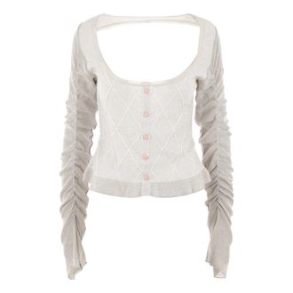 Cormio Zilveren Lurex Cardigan met Ruitpatroon - Dames - Vesten - Beige - 2XS - Katoen - Truien & Vesten