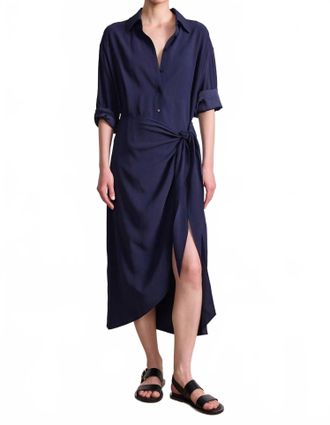 Apiece Apart Alessandra Sarong Shirt Dress In Midnight