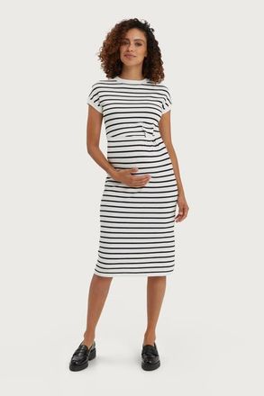 Nom Maternity Lydia Maternity & Nursing Knee Length Dress in White & Black Stripe at Nordstrom, Size Medium
