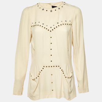 Isabel Marant Cream Crepe Studded Button Back Blouse