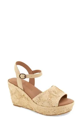 Gentle Souls Nevio Ankle Strap Platform Wedge Sandal in Natural Raffia at Nordstrom, Size 8.5
