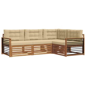 vidaXL Conjunto De Sof&aacute;s De Exterior Con Coj&iacute;n 4 Pcs Natural Y Beige Vidaxl