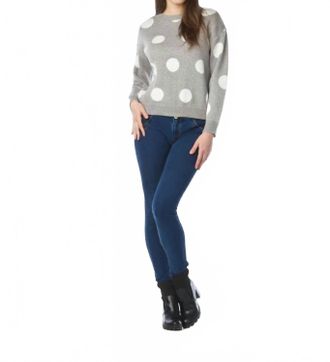 Papillon Knit Polka Dot Sweater In Light Grey