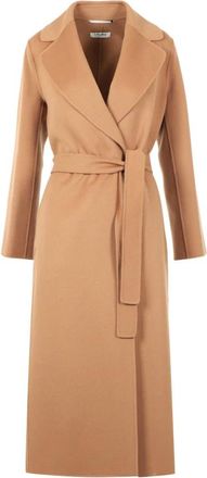Max Mara Belted Coats, female, Brown, Size: XS Camel Wool Coat with Hand Stitched Details