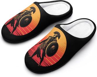 Generic Ancient Greek Warrior Mens House Slippers Memory Foam Washable Cotton Slip on Home Shoes