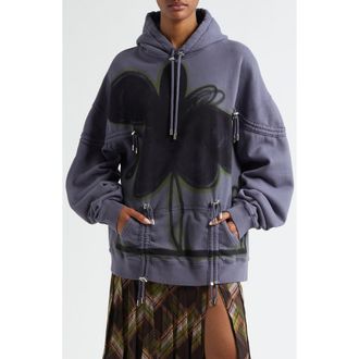 Collina Strada Drawstring Detail Cotton Hoodie in Midnight Flower Pot at Nordstrom, Size Medium