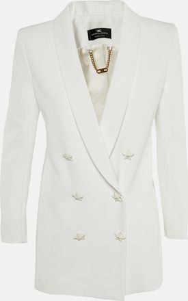 Elisabetta Franchi White Crepe Star Button Detail Double Breasted Blazer