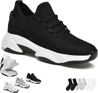 Generic Tallure Sneakers, Tallure Sneakers for Women Men, 4inch Hidden Height Increase, Cushioned Sole, Arch Support (Black Increase 2.4in,7.5 (US))