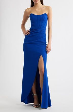 Emerald Sundae Strapless Cateye Corset Scuba Gown in Royal at Nordstrom, Size X-Small