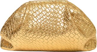 Philomena Womens Woven Evening Bag Vegan Leather Clutch Purse Dumpling Ruched Bag Party Wedding Elegant Handbags, Gold, 11.61 IN (L) x 3.14 IN (W) x 7.08 IN (H)