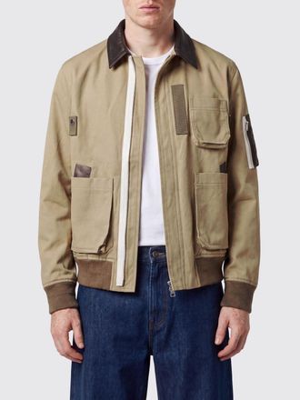 sacai Cotton Bomber Jacket with Contrasting Leather Collar and Patch Pockets