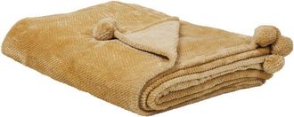 Beliani Beliani - Manta De Poli&eacute;ster Suave Amarilla 200 X 220 Cm Con Pompones Saitler