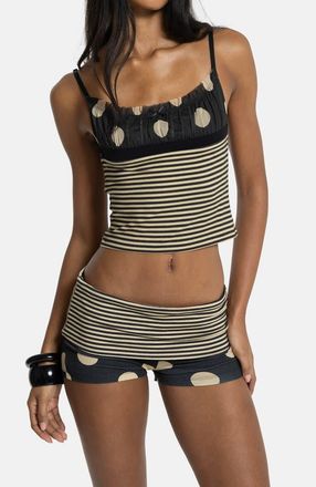 Jaded London Polka Dot & Stripe Crop Top in Black at Nordstrom, Size 10