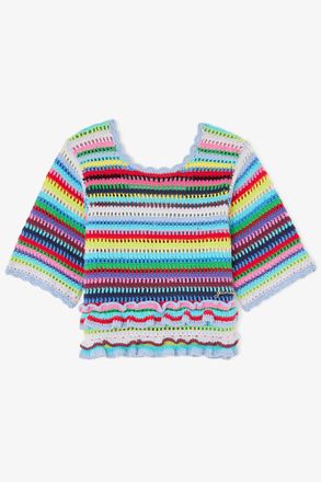Ganni Mixed Top in Striped Crochet - Size XXS Organic Cotton