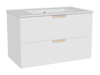Vente-Unique Mueble de ba&ntilde;o suspendido con lavabo encastrado - Blanco - A80 cm - AVORELI