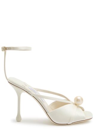 Jimmy Choo London Siva 95 Embellished Satin Sandals - Ivory - 40 (IT40 / UK7)