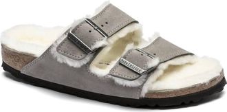 Birkenstock Womens Arizona Shearling Sandal In Stone Coin