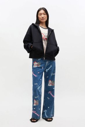 Ganni Black Animal Zip Hoodie - Size XS Organic Cotton