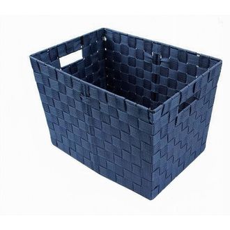 Trade Shop Trade Shop - Porta Oggetti Cesto In Tessuto Intrecciato 38 X 26 X 25cm Con Maniglie Blu 79040