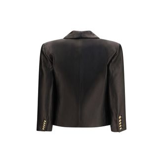 Balmain Womens Black Lamb Ovis Aries Leather Jacket Clothing