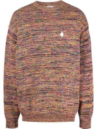 Marcelo Burlon logo-embroidered m&eacute;lange knitted jumper - men - Cotton/Polyester/Nylon - S - Orange