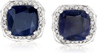Ross-Simons Sapphire and. White Topaz Double-Frame Stud Earrings in Sterling Silver