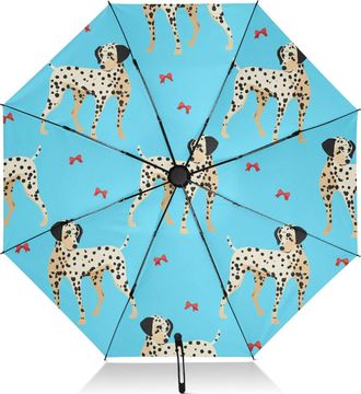 Generic Compact Umbrella for Travel Windproof Black Portable Sun Parasol Uv Protection Lightweight Umbrella for Sun Rain Travel Illustrated Dalmatian Dogs Bla