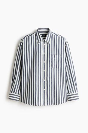 H&M Relaxed Fit Poplin Shirt in Dark Blue/striped at Nordstrom, Size Xx-Large